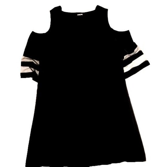 Chicme Dresses & Skirts - Chicme Womens Black Summer Dress M Cold Shoulder 3/4 Scalloped V Neck